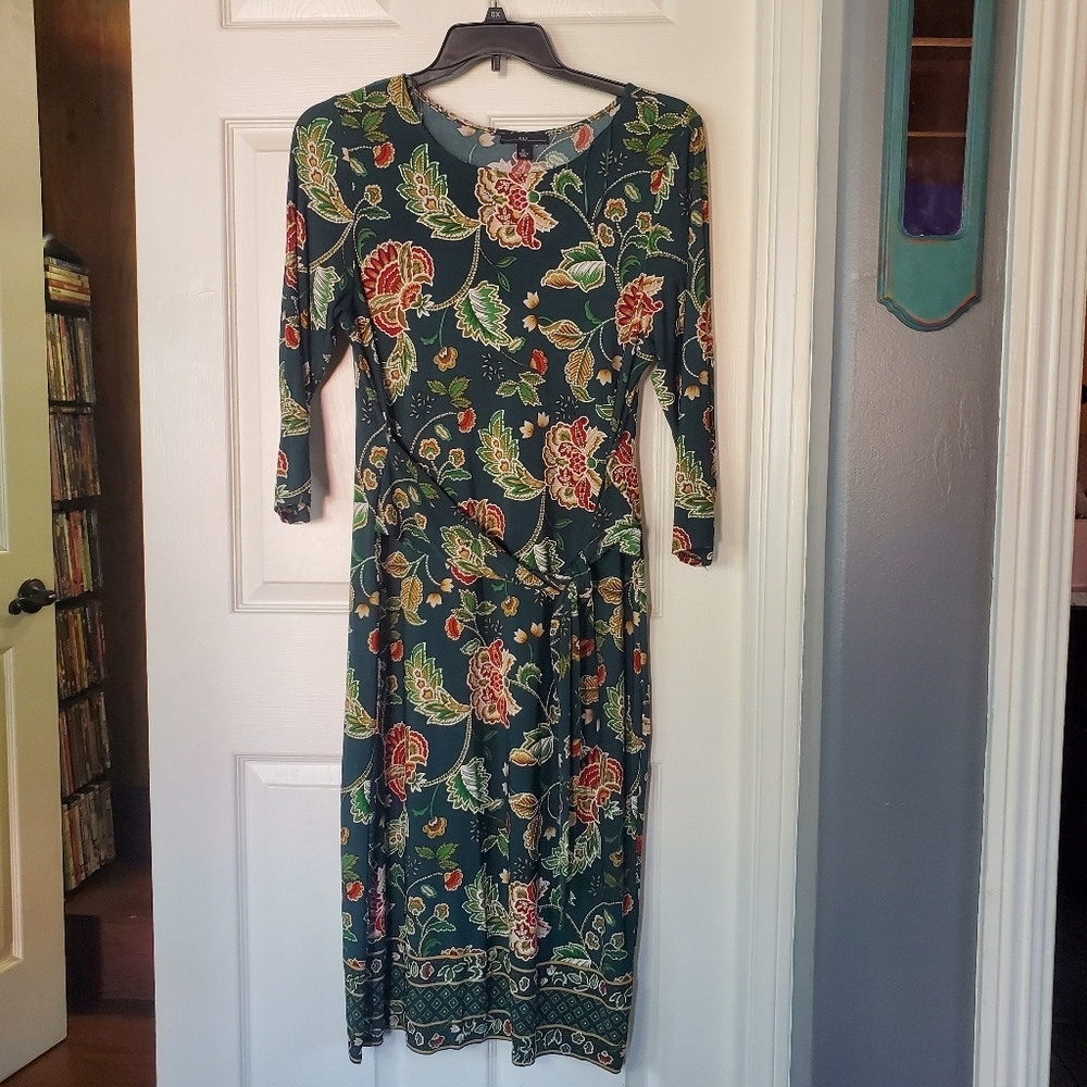 R&K Green Floral Midi Dress Career Office Formal Cocktail Pullover Sheath XL